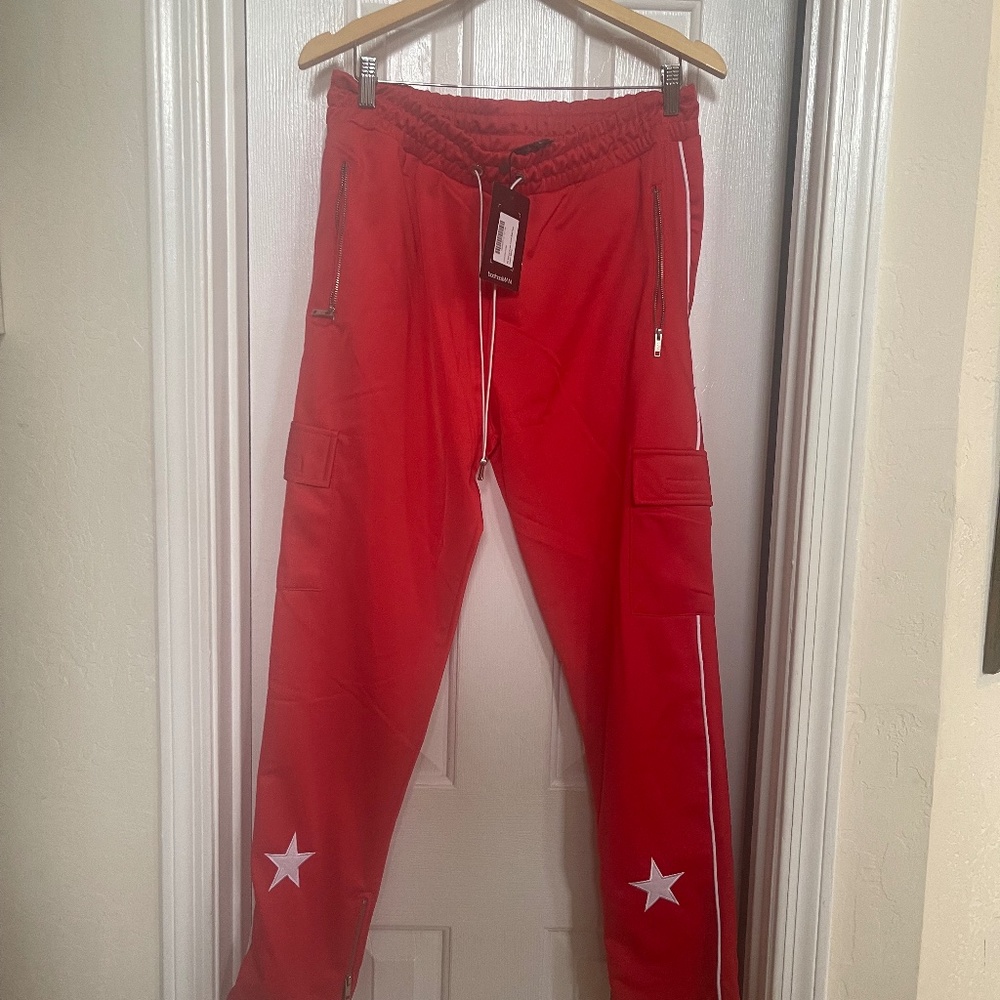 BoohooMan Red Warm up Cargo Pants L